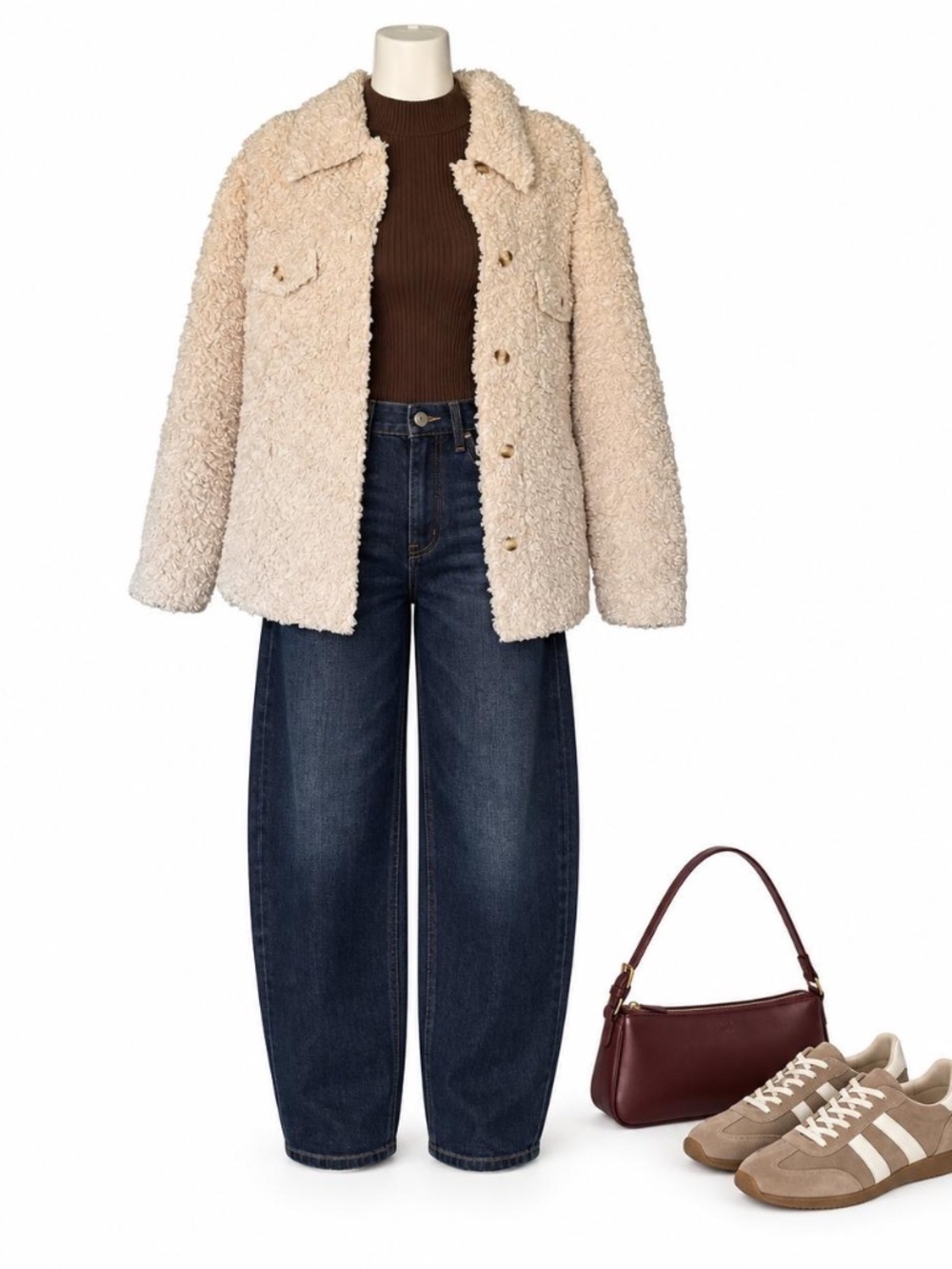 Bluivy Beige Teddy Sherpa Button Front Jacket Size L